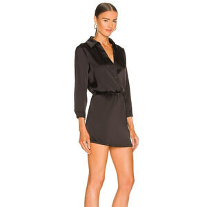 Sanctuary Satin Long Sleeve Shirtdress Black Size 0 NWT $139